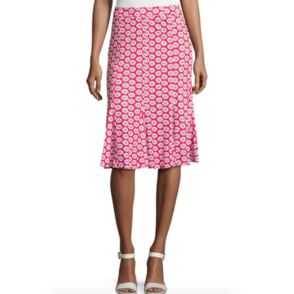 Tory Burch Jada Floral Print Godet Skirt in Red